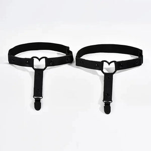 Adjustable Heart Leg Garter With Anti-Slip Clips,Elastic Y2K Gothic Thigh Garter For Ladies Black - GUAPPAA