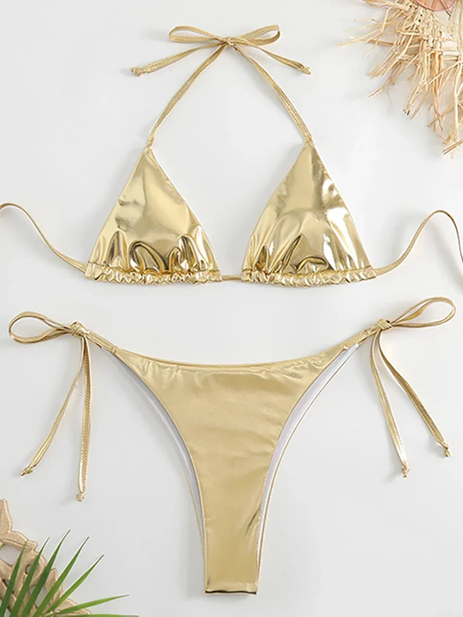 Bikini string ficelle tanga métallisé push-up triangle Playacar - GUAPPAA