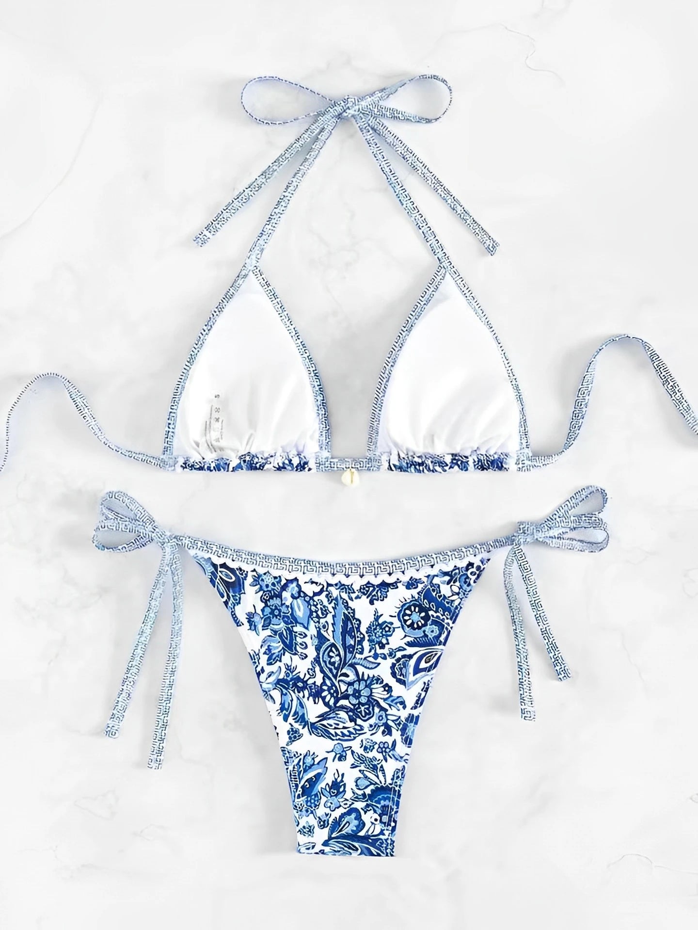 Maillot de bain deux pièces échancré marron bleu fleuri Terre d'eau - GUAPPAA