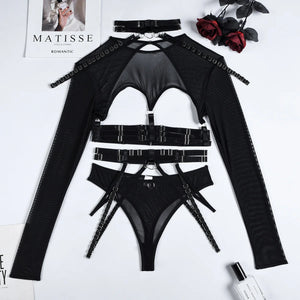 Ensemble lingerie gothique sexy quatre pièces seins nus Clair de lune - GUAPPAA