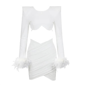 Jupe et crop-top à épaulettes et plumes tenue chic Azaela - GUAPPAA