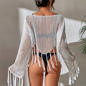 Top résille à manches longues bohème de plage en crochet Salou - GUAPPAA