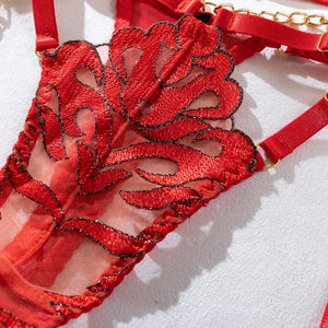Ensemble de lingerie rouge sexy trois pièces La Flamme - GUAPPAA