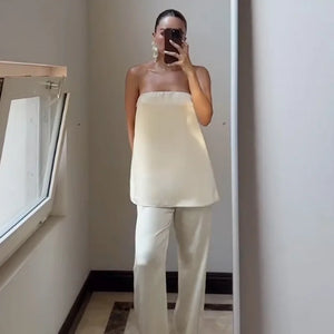 Pantalon satiné taille haute à jambes larges La Ligne Satinée