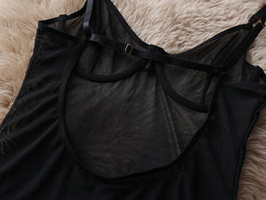 Robe lingerie transparente tulle noir à laçets et gants Maison noire - GUAPPAA