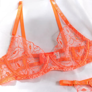 Lingerie dentelle sexy transparente cinq pièces avec porte-jarretelles Perception - GUAPPAA