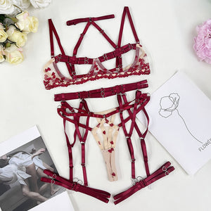Lingerie bandage rouge 4 pièces ensemble érotique La Bonté - GUAPPAA