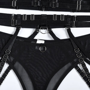 Ensemble lingerie gothique sexy quatre pièces seins nus Clair de lune - GUAPPAA