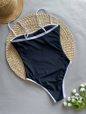 Maillot de bain une pièce échancré rétro femme blanc noir Bristol - GUAPPAA