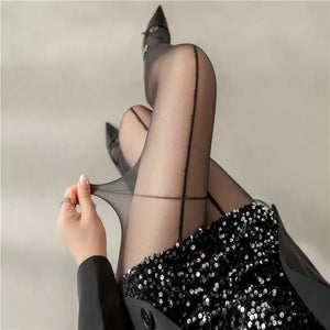 Collant noir transparent à liseret vertical fin Le glamour - GUAPPAA
