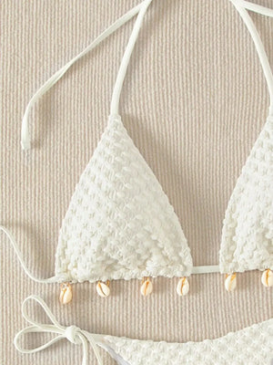 Bikini string ficelle tanga triangle push-up blanc noir Coquillage - GUAPPAA