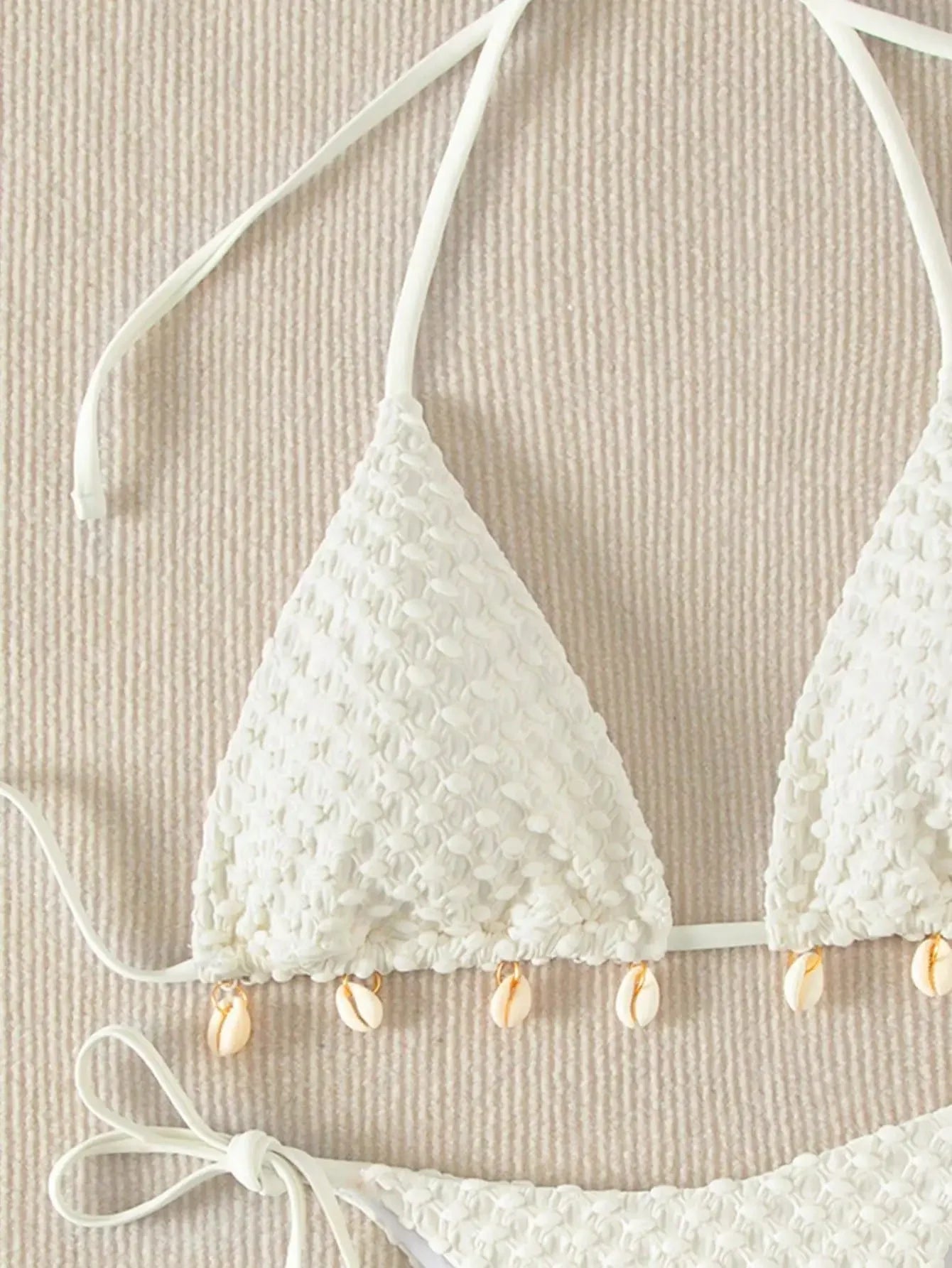 Bikini string ficelle tanga triangle push-up blanc noir Coquillage - GUAPPAA