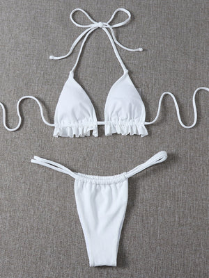 Bikini L’Écume Vive noir à volants, ensemble deux pièces pour femme