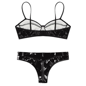 Lingerie latex simili deux pièces string taille haute et soutien-gorge Libertina - GUAPPAA