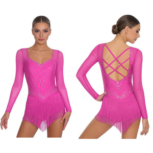 Vue de face du justaucorps de danse latine La Fièvre Scénique avec détails en strass