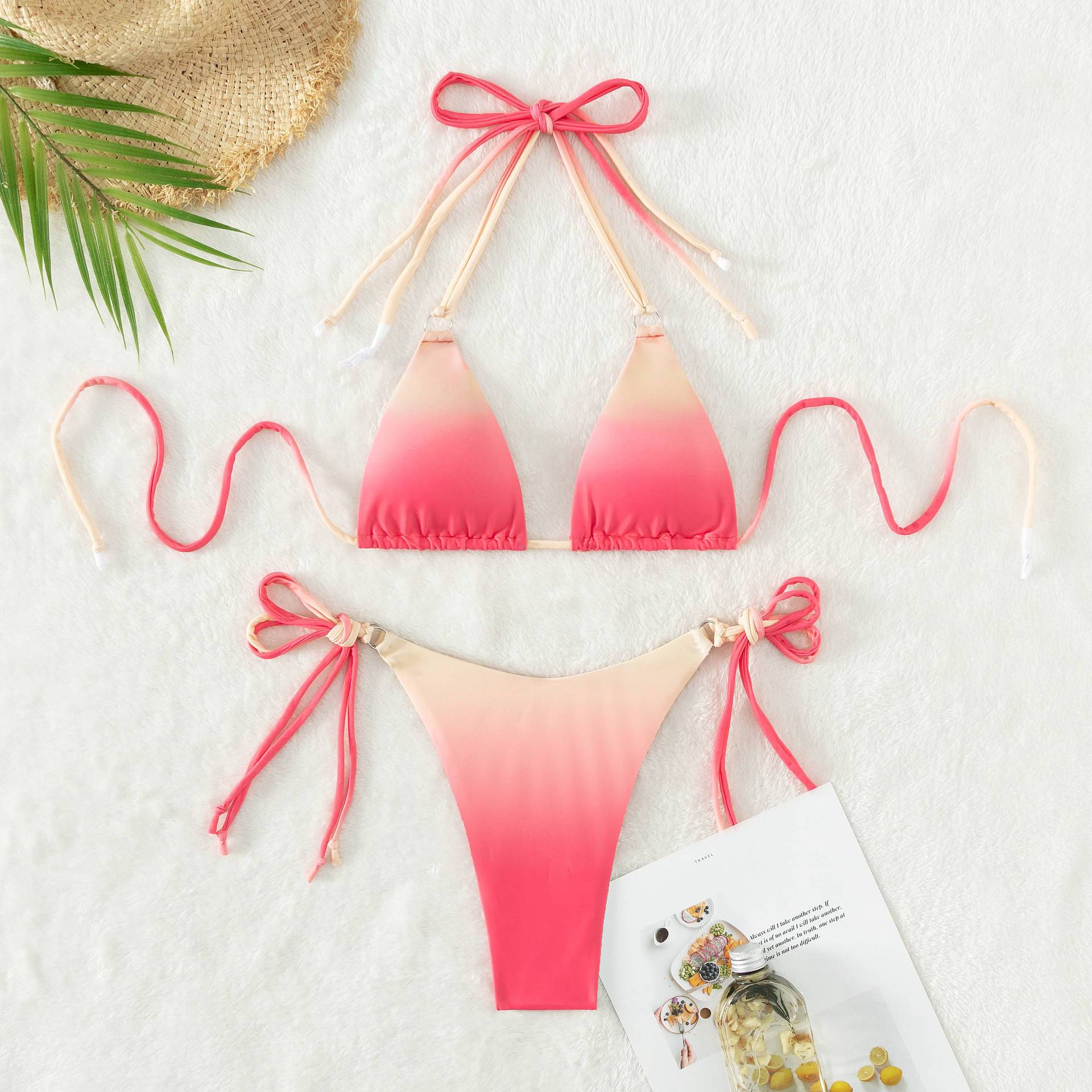 Maillot deux pièces string ficelle triangle push-up couleur dégradé St-Martin - GUAPPAA