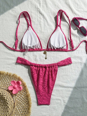 Bikini string coupe haute triangle brésilien - La Cadix Rose - Bikini - image 2