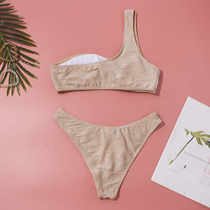 Maillot de bain deux pièces échancré brillant bandeau une bretelle Latades - GUAPPAA