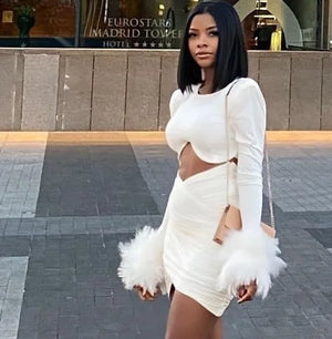 Jupe et crop-top à épaulettes et plumes tenue chic Azaela - GUAPPAA