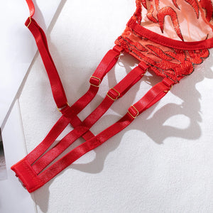 Ensemble de lingerie rouge sexy trois pièces La Flamme - GUAPPAA