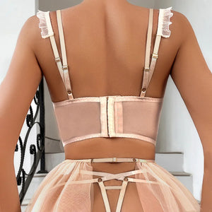 Ensemble sexy bustier lacé string porte-jarretelles frou-frou et jarretières Impérial - GUAPPAA