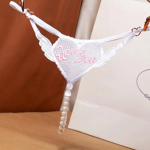 String dentelle florale Le Fil Secret – blanc brodé, détail cœur