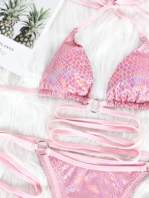 Bikini string ficelle tanga serpent rose à nouer au ventre Nolia - GUAPPAA