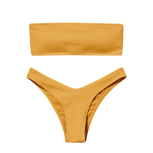 Bikini Cala Brisa jaune à haut bandeau et bas taille basse pour plage et piscine Guappaa