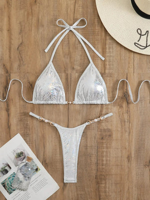 Bikini triangle string argent holographique La Sélénite, vue complète face