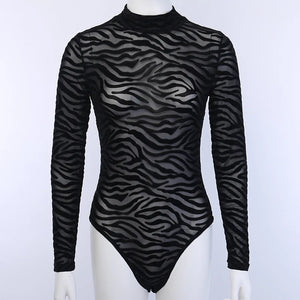 Body Mystère en maille noire transparente à motif zébré et col montant – GUAPPAA – photo 10