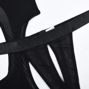 Ensemble lingerie 4 pièces noir string soutien-gorge à fentes porte-jarretelles et collier Matador - GUAPPAA