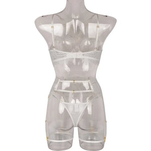 Lingerie Éclat de Minuit en dentelle et harnais, ensemble trois pièces GUAPPAA.