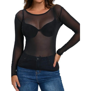 Haut Brume Noire GUAPPAA en maille transparente et manches longues.