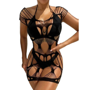 La Mosaïque Noire, mini-robe résille à motifs Nuit Rouge – visuel 1