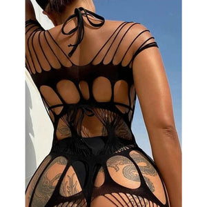La Mosaïque Noire, mini-robe résille à motifs Nuit Rouge – visuel 3