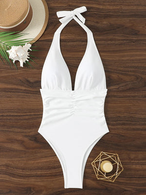 Maillot une pièce Cala Vela à encolure licou, vue principale de la coupe unie pour femme Guappaa