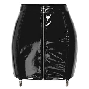 Présentation des coloris rouge noir et rose de la mini jupe zippée brillante La Zippée