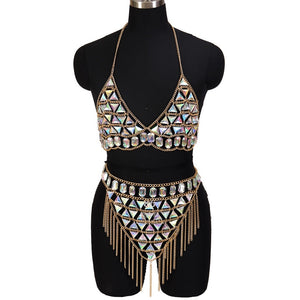 Tenue sexy strass ensemble deux pièces strip-tease gogo-dance carnaval free rave party La Parade - GUAPPAA