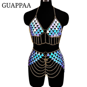 Tenue sexy strass ensemble deux pièces strip-tease gogo-dance carnaval free rave party La Parade - GUAPPAA
