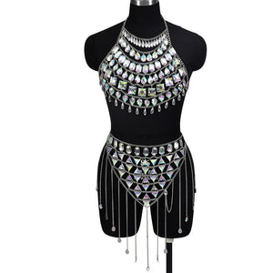 Tenue sexy strass ensemble deux pièces strip-tease gogo-dance carnaval free rave party La Parade - GUAPPAA
