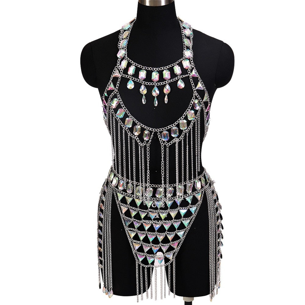 Tenue sexy strass ensemble deux pièces strip-tease gogo-dance carnaval free rave party La Parade - GUAPPAA