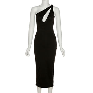 Robe une épaule moulante mi longue décolleté asymétrique Laora - GUAPPAA