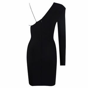 Robe cocktail asymétrique à strass une manche Coco - GUAPPAA