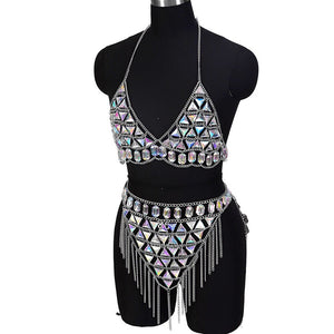 Tenue sexy strass ensemble deux pièces strip-tease gogo-dance carnaval free rave party La Parade - GUAPPAA