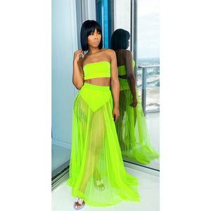 Ensemble de plage bandeau et jupe longue transparente tulle Teza - GUAPPAA