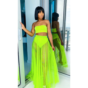 Ensemble de plage bandeau et jupe longue transparente tulle Teza - GUAPPAA