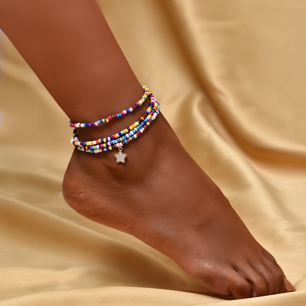 Bracelet de cheville femme à perles multicolores Saya