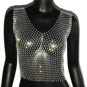 Crop Top résille diamant à strass transparent Lama - GUAPPAA