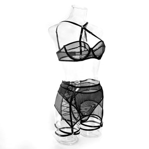 Ensemble lingerie fine avec porte-jarretelles transparent sexy Black Pearl - GUAPPAA