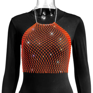 Crop-top résille diamant bijou strass clubwear Hangus - GUAPPAA